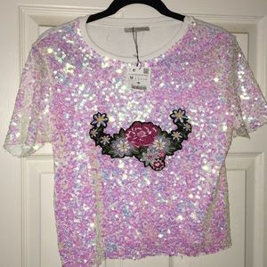 Zara crop top M sequins white festival